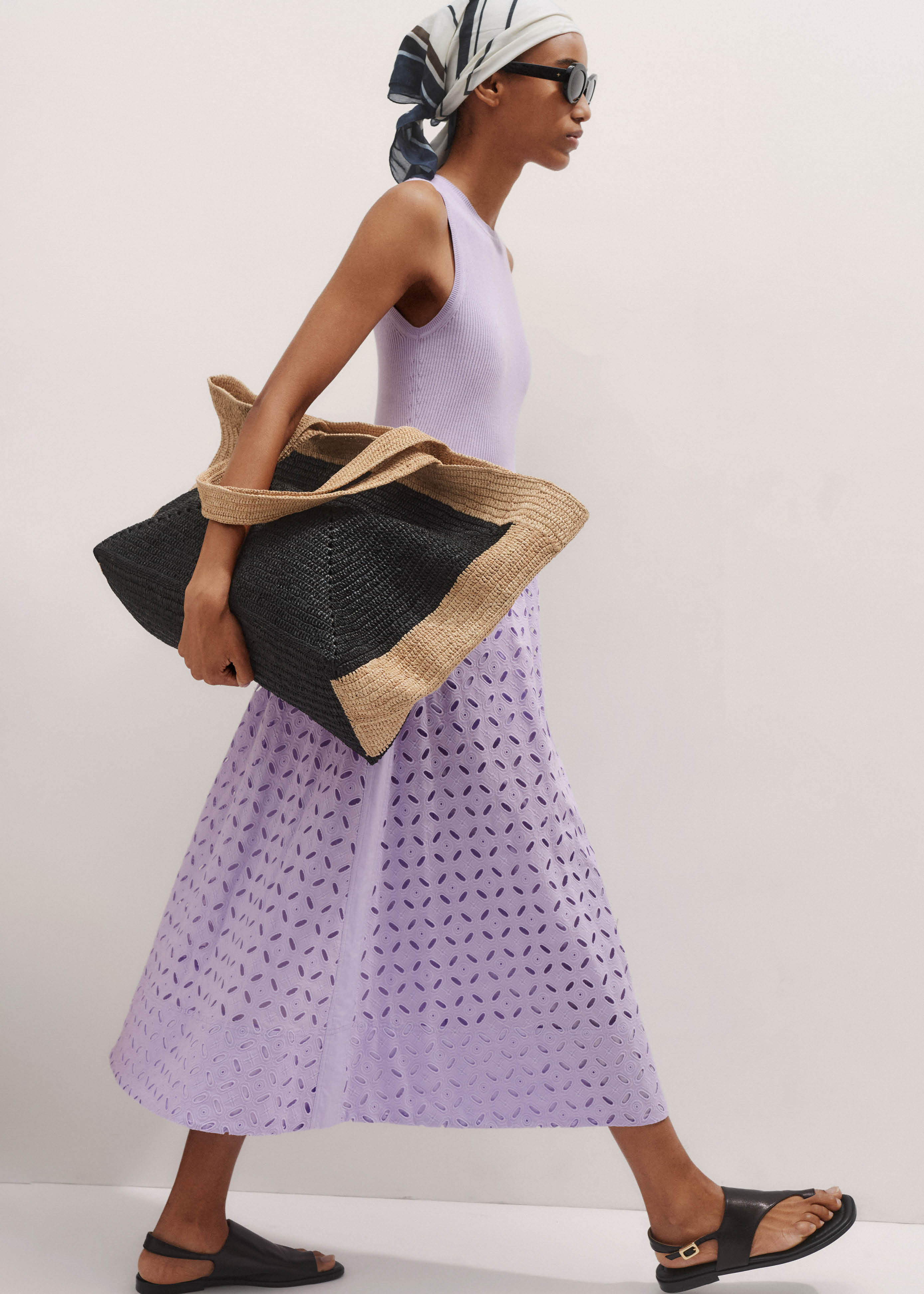 Women's Purple Knit + Broderie Mixed Media Midi Dress | ME+EM | ME+EM US