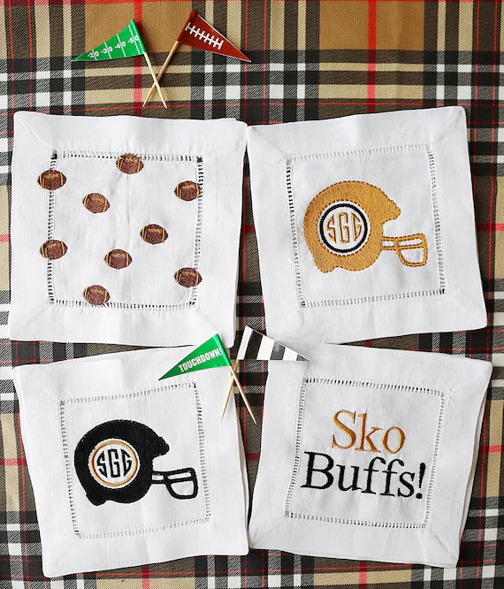 Football Monogrammed Cocktail Napkins. Set of 4 . Linen. - Etsy | Etsy (US)