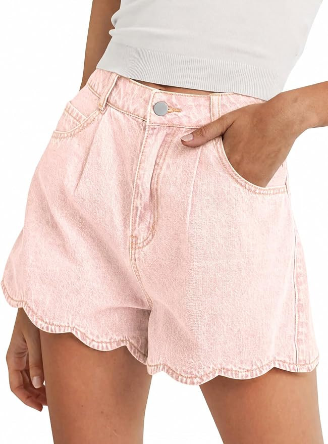Tankaneo Womens High Waist Jean Shorts Summer Casual Scalloped Hem Cute Trendy Loose Fit Denim Sh... | Amazon (US)