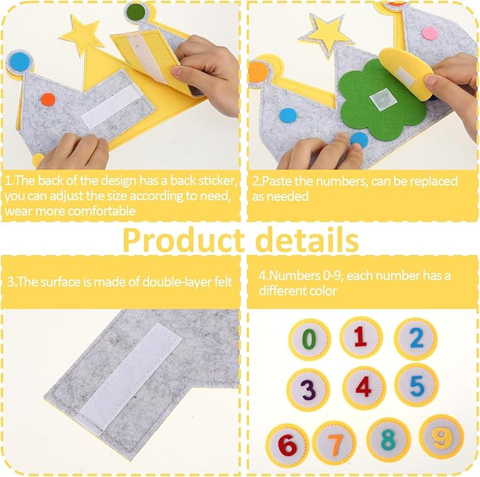 Felt Crown Birthday Hats for Kids, Fabric Crown Interchangeable Numbers 0-9 for Kids Boys Girls H... | Amazon (US)
