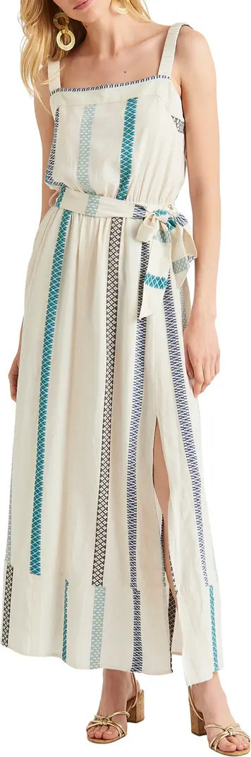 Jubi Embroidered Stripe Cotton Blend Midi Dress | Nordstrom