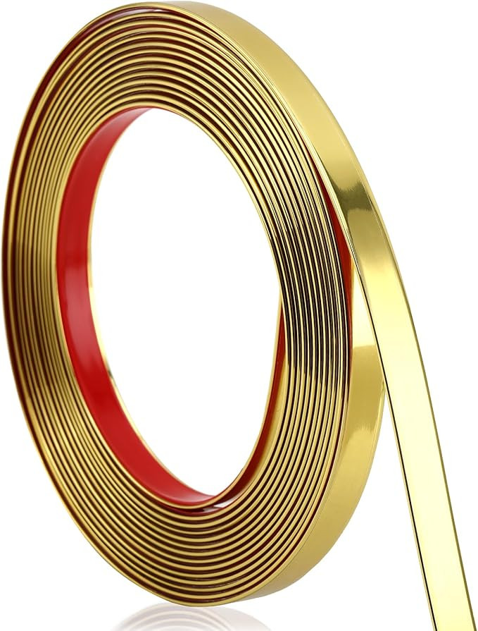 Glossy Gold Finish Molding Trim, 196.8"L x 0.4"W Peel and Stick Decoration Strip for Ceiling, Wal... | Amazon (US)