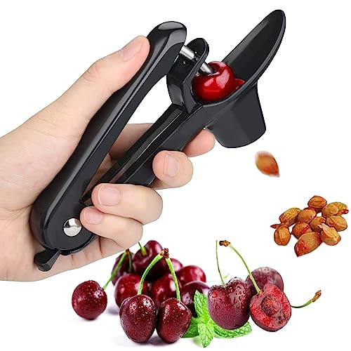 Cherry Pitter Tool, Heavy-Duty Stainless Steel Pitting Tool, Portable Cherries Corer Stoner Seed Tool with Lock Design, Fruit Pit Remover for Cherry Jam(Black) | Amazon (US)