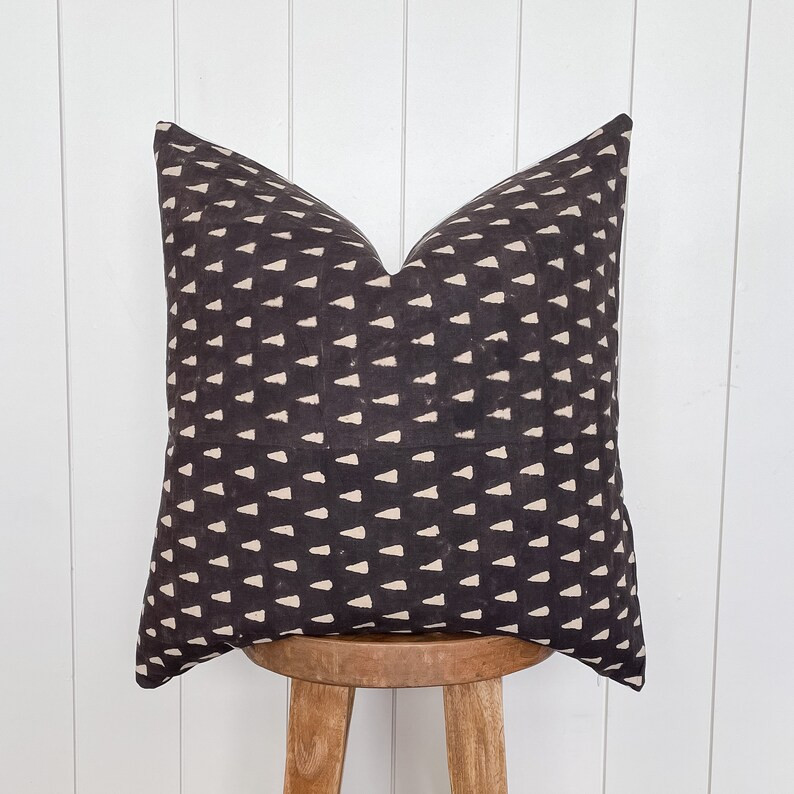 Modern Black Handblock Linen Pillow Cover  Black Onyx Beige | Etsy | Etsy (US)