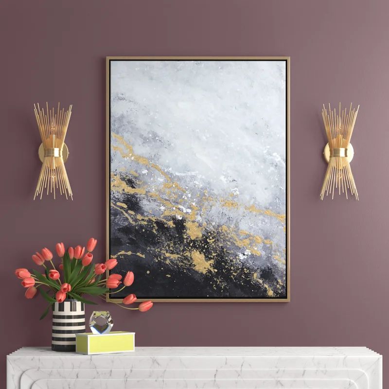 Rectangular Dark Gray And Gold Foil Abstract Corner Wall Art - Picture Frame Painting on Canvas | Wayfair Professional