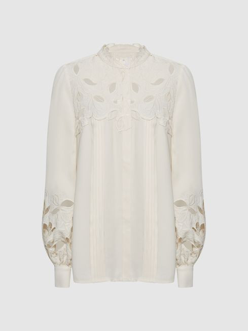 Reiss Cream Sophie Lace Detail Shirt Blouse | Reiss UK