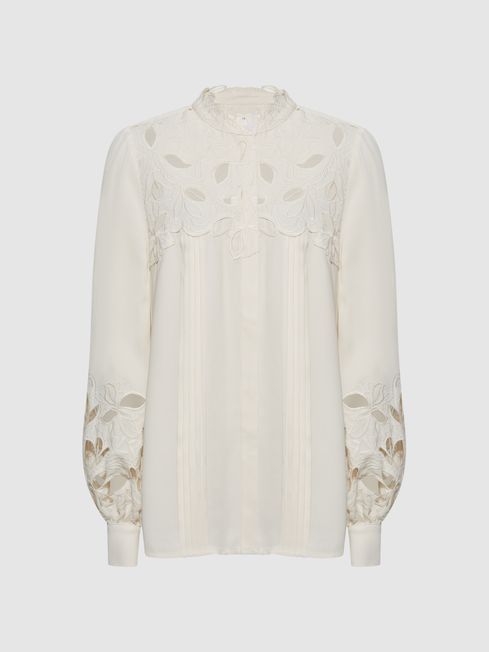 Reiss Cream Sophie Lace Detail Shirt Blouse | Reiss UK