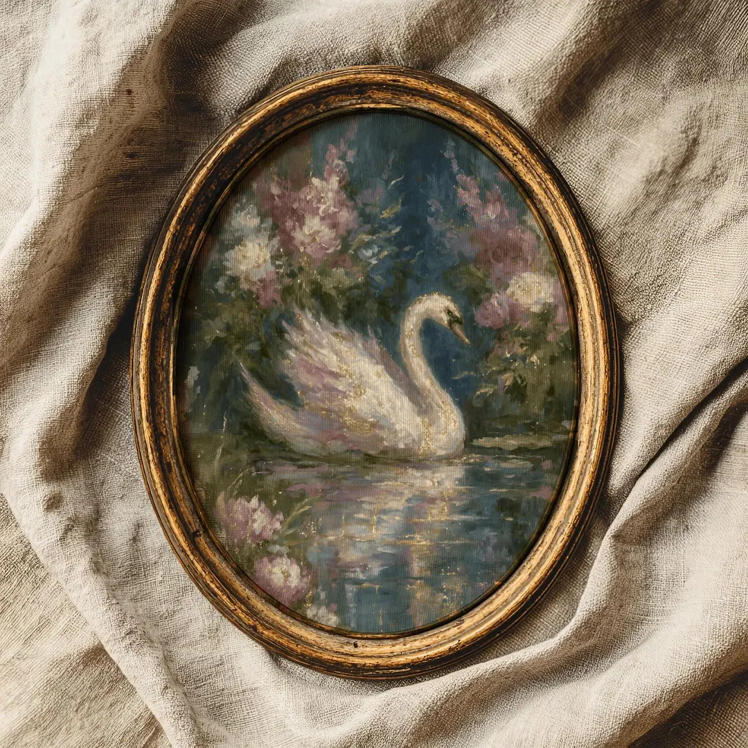Spring Swan Wall Art Print, Cottagecore Wall Decor, Spring Hosting Decor, Swan Oil Painting, Coqu... | Etsy (US)