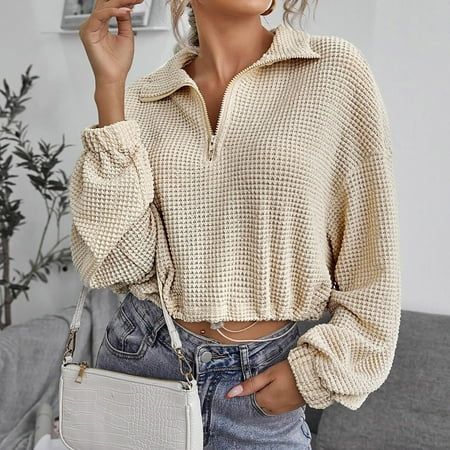 Tawop Crochet Sweater Knit Sweater Pullover Sweaters for Women Short Sleeve Sweater Beige 6 | Walmart (US)