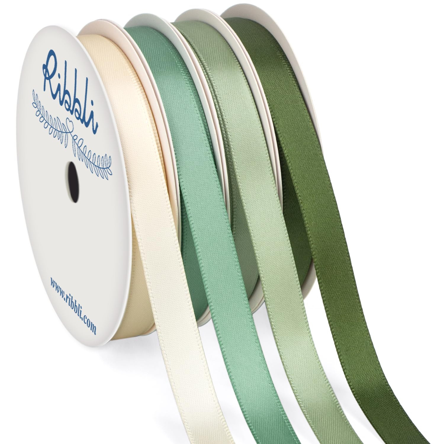 Ribbli Sage Green Satin Ribbon 3/8 Inch x 4 Rolls Total 40 Yards- Ivory/Sage/Dusty Sage/Moss Gree... | Amazon (US)