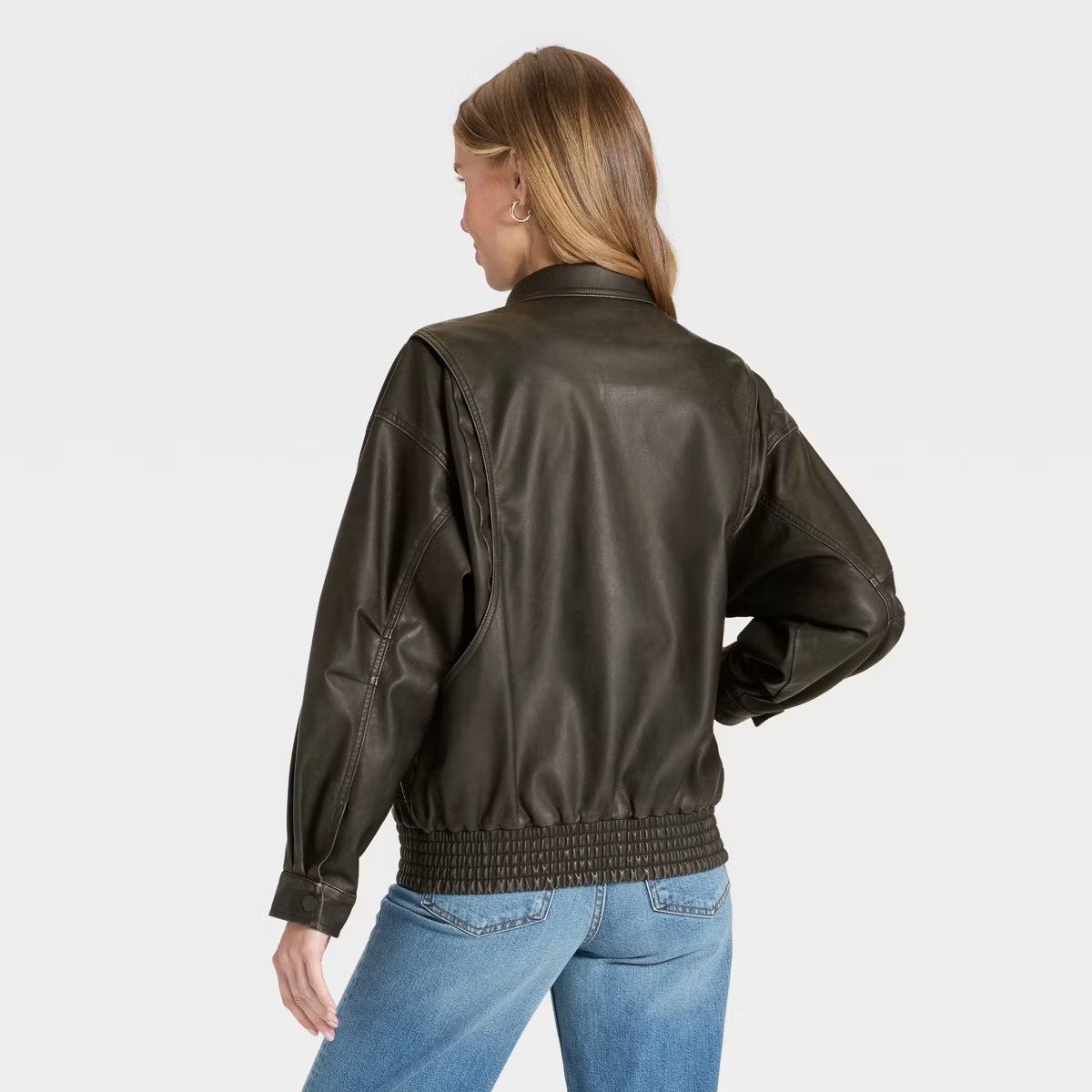 Women's Relaxed Faux Leather Bomber Jacket - Universal Thread™ Black | Target