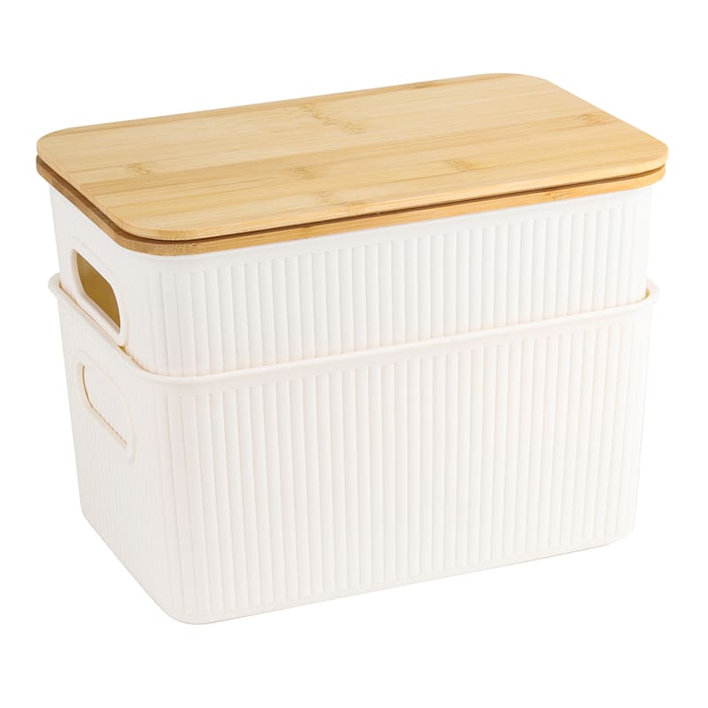 2-Pack Basket with Bamboo Lid, Small | At Home