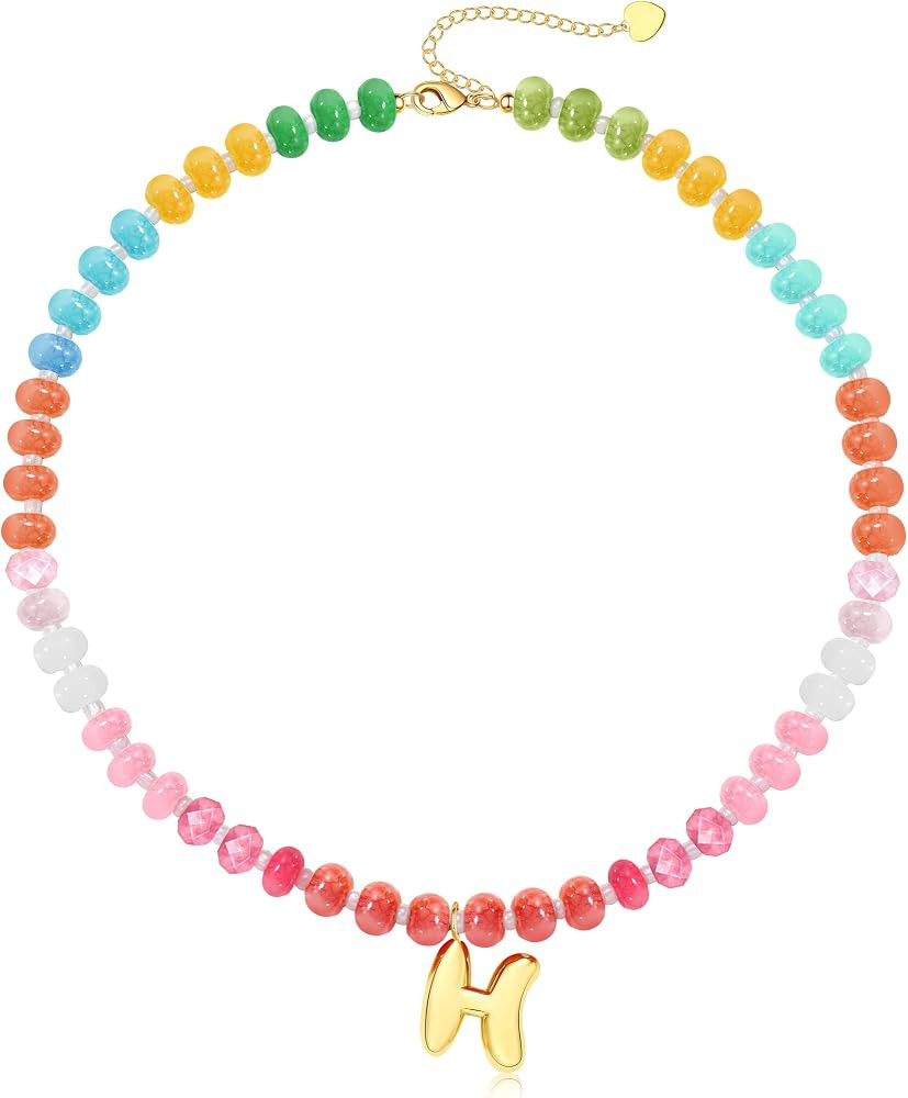 Initial Necklaces for Women, Beaded Necklaces for Women with Bubble Necklace Letter Stocking Stuf... | Amazon (US)