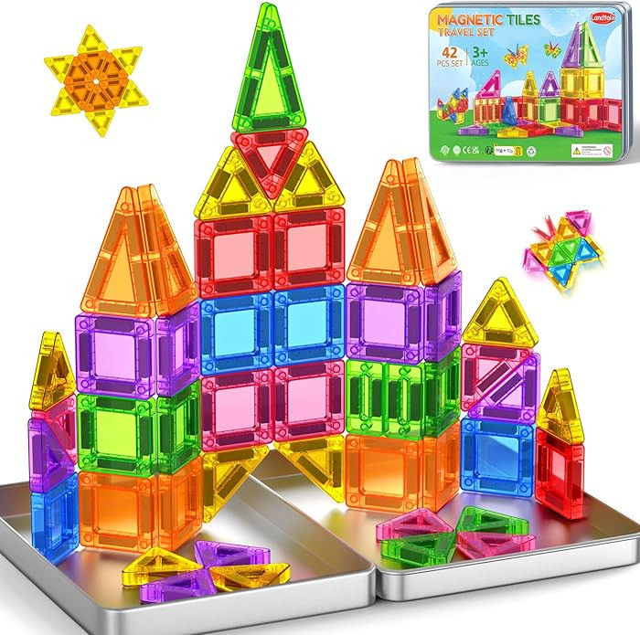 Mini Magnetic Tiles, Magnet Building Block Set, 42PCS | Amazon (US)