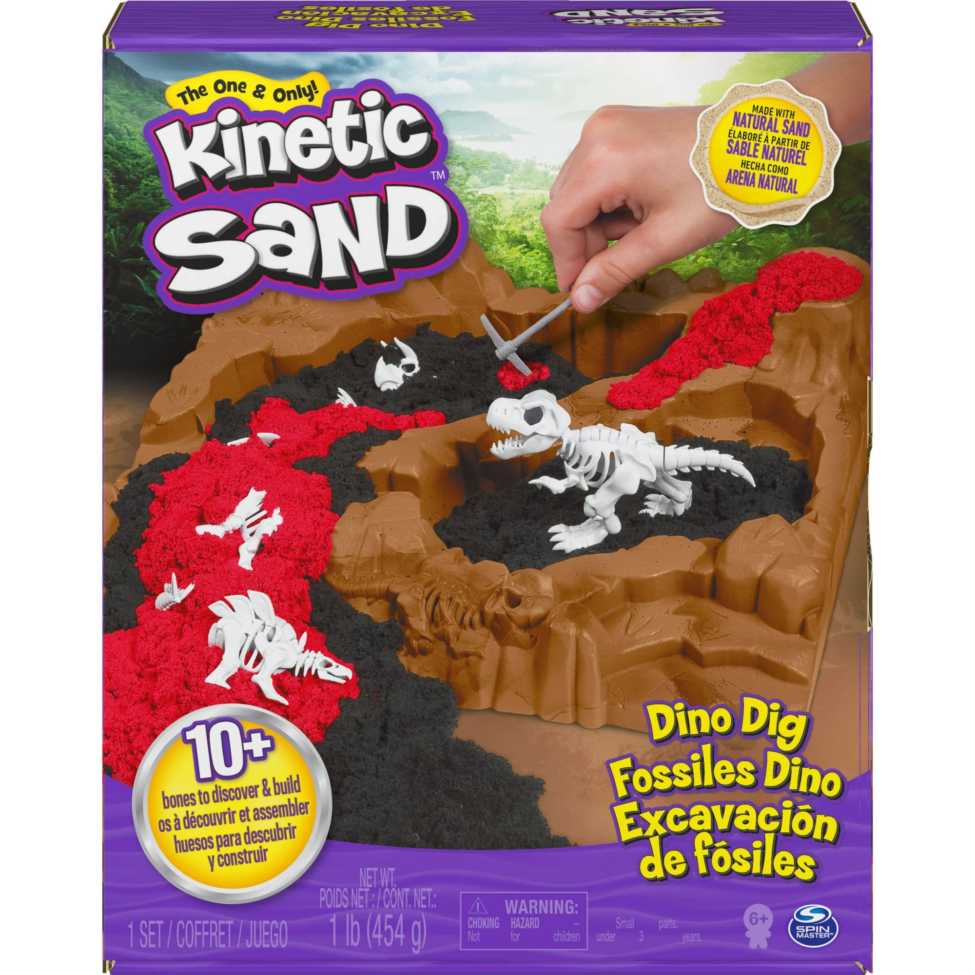 Kinetic Sand, Dino Dig Playset with 10 Hidden Dinosaur Bones, Play Sand Sensory Toys for Kids Age... | Walmart (US)