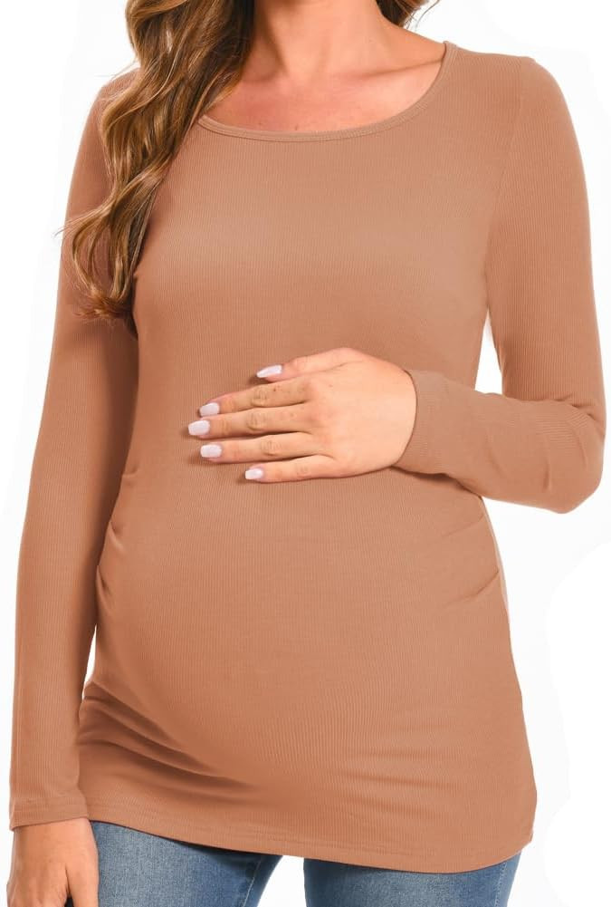 Maternity Shirt Scoop Neck Long Sleeve Pregnancy Clothes | Amazon (US)