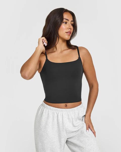 SoftMotion™ Strappy Mid Vest with Built in Bra Shelf 
 Soft Black | Oner Active (UK / US)