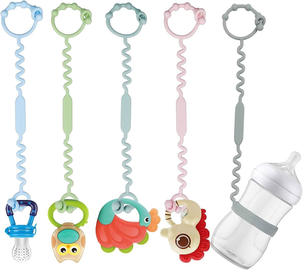 Toy Straps for Baby, Pacifier Holder Clip with self-Adjusting Bayonet, Pure Silicone Material Wit... | Amazon (US)