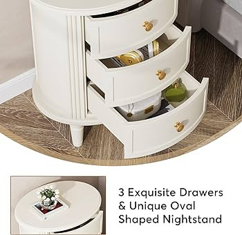 LITTLE TREE Farmhouse Nightstand with 3 Drawers, No Assembly Off-White Bedside Table for Bedroom,... | Amazon (US)