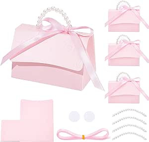 BENECREAT 16Set Wedding Favors Box DIY Set, Pink Kraft Paper Box with Pearl Handle, Ribbons, Stic... | Amazon (US)