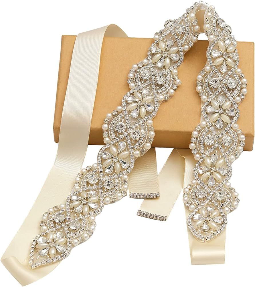 yanstar Wedding Belt Rhinestone Crystal Pearl Belts Wedding Bridal Belts Bridal Sashes | Amazon (US)