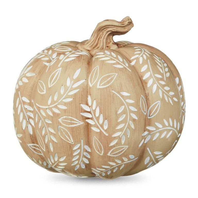 Way to Celebrate Harvest 5inch Leaf Printing Resin White Pumpkin Decoration | Walmart (US)