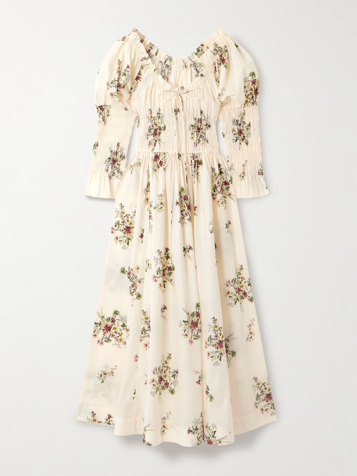 DÔEN - Kaira Shirred Floral-print Organic Cotton-poplin Midi Dress - Multi | NET-A-PORTER (US)