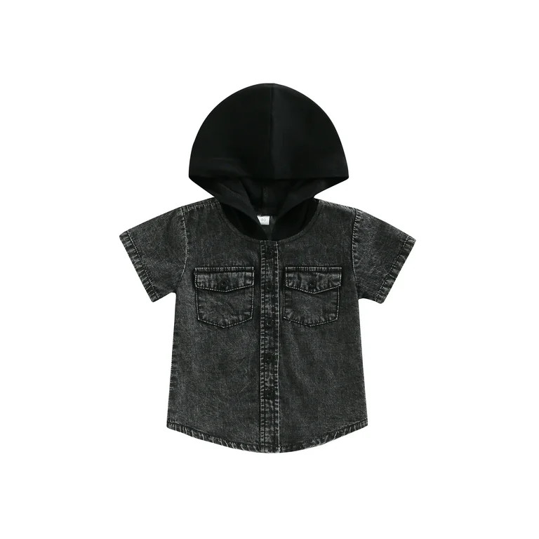 Musuos Baby Boys Hooded Denim Jacket Long Sleeve Button Down Hoodie Jeans Coat Tops - Walmart.com | Walmart (US)
