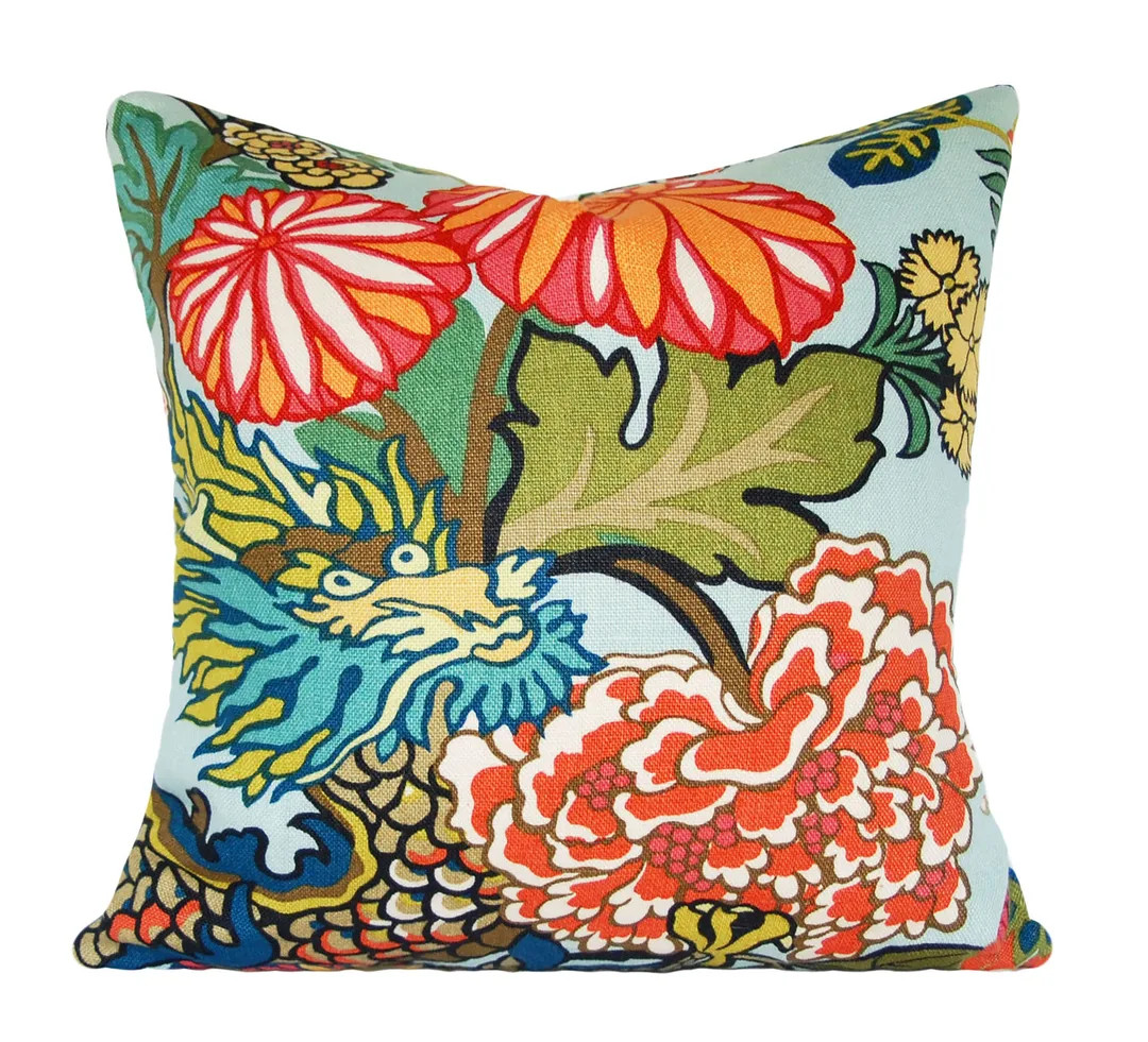 Schumacher Chiang Mai Dragon Aquamarine Decorative Pillow - Etsy | Etsy (US)