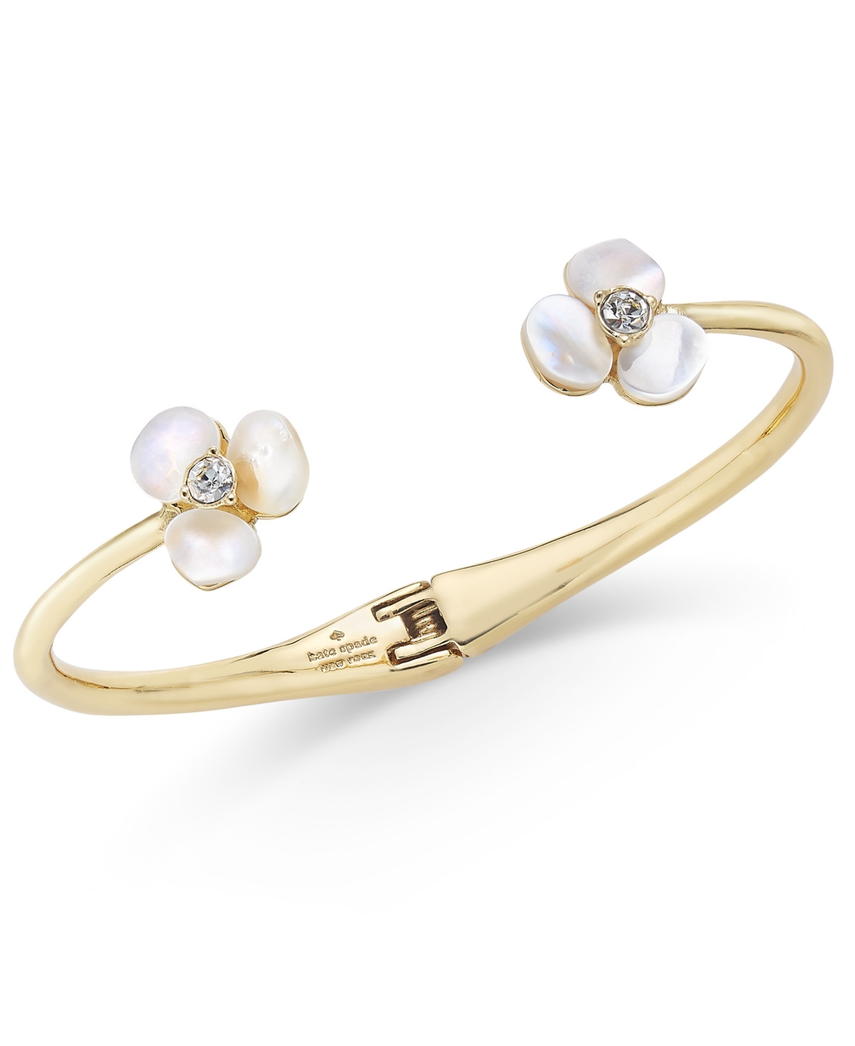Kate Spade New York Gold-Tone Pave & Imitation Pearl Hinged Slim Cuff Bracelet - Cream | Macy's