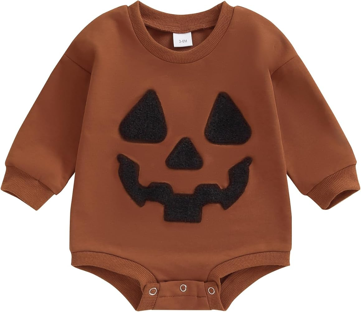 Newborn Baby Girl Boy Halloween Outfit Sweatshirts Romper Pumpkin Oversized Long Sleeve Bodysuit ... | Amazon (US)