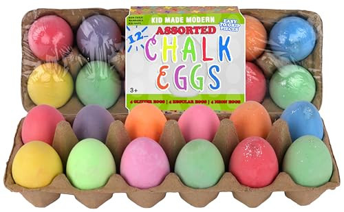 Kid Made Modern Glitter Easter Egg Chalk - Set of 12 Assorted Colored Chalks for Kids, Washable Outdoor Drawing Chalk for Easter Basket Stuffers, Spring Crafts, Egg Hunt Party Favors, Ages 3+ & Beyond | Amazon (US)