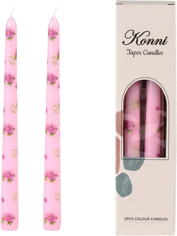 Taper Candles,10 inch 2pc Pink Tapered Candles with Peony Printed, Unscented and Smokeless Long B... | Amazon (US)