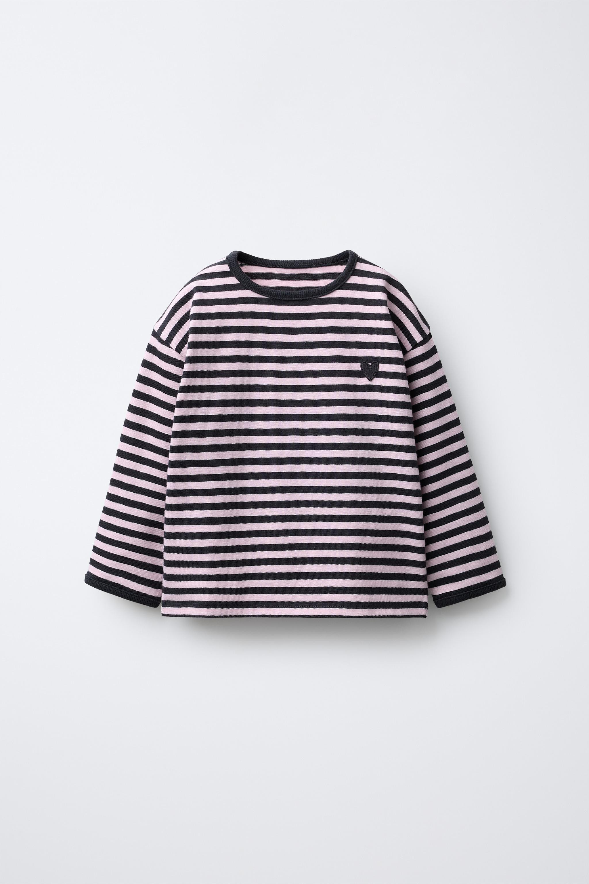 WOVEN STRIPE HEART EMBROIDERED T-SHIRT | Zara US