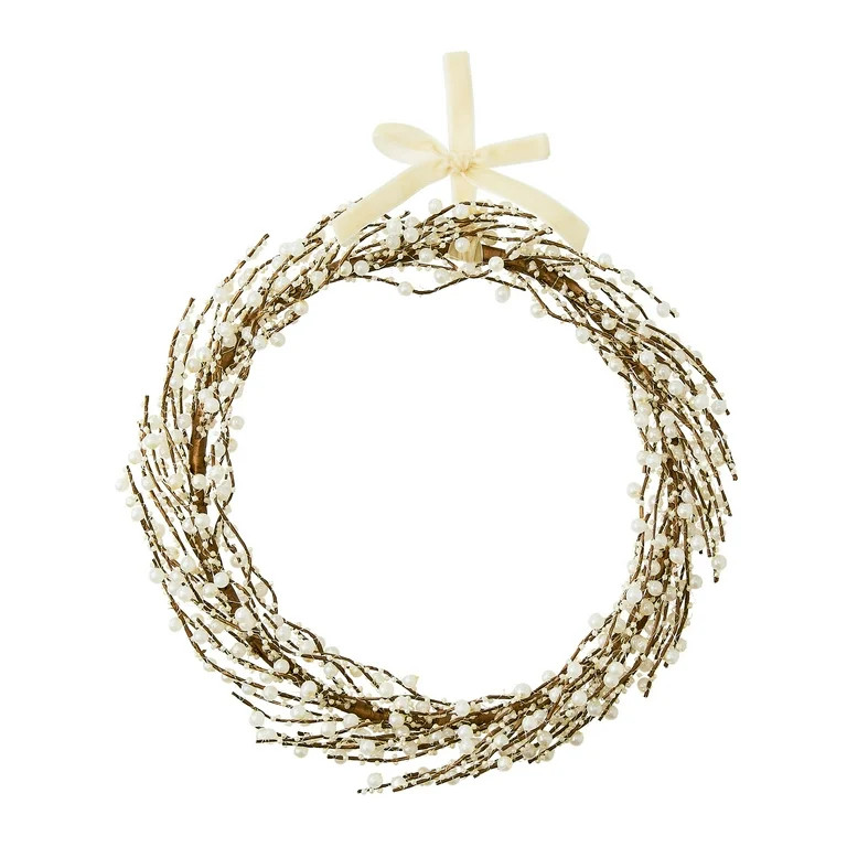 Pearl Christmas Wreath, Gold and White, 12&quot;, by My Texas House | Walmart (US)