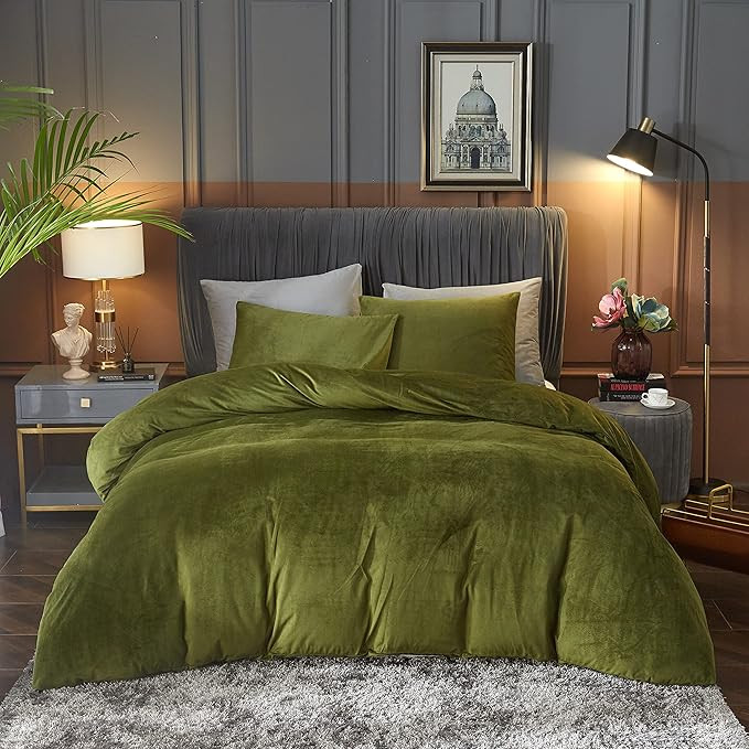 Ivellow Velvet Duvet Cover Queen Set Sage Green Comforter Cover 3Pcs Ultra Soft Cover Breathable ... | Amazon (US)