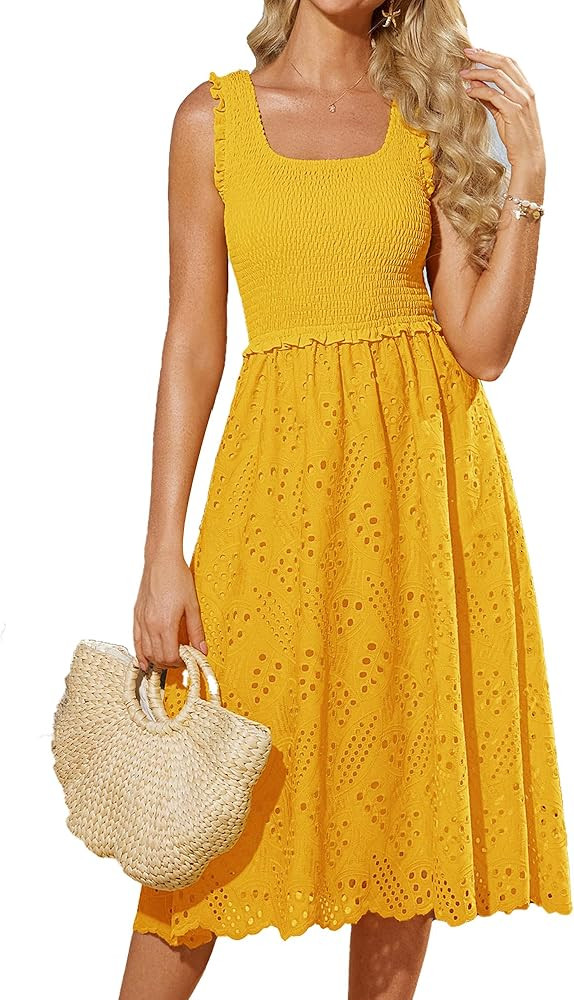 GRACE KARIN 2025 Womens Dress Summer Sleeveless Casual Vacation Embroidered Midi Dress with Pocke... | Amazon (US)