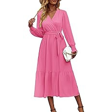 PRETTYGARDEN Women's Floral Boho Dress Fall Long Sleeve Wrap V Neck Ruffle Flowy Maxi Spring Wedd... | Amazon (US)