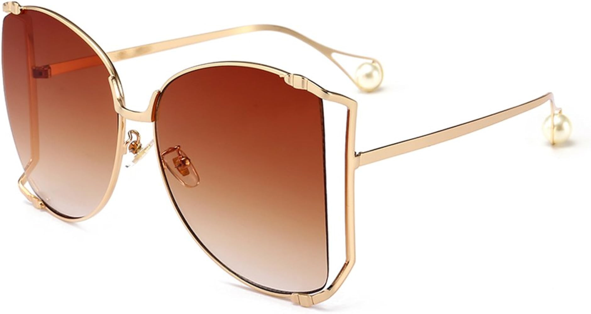 Armear Women Oversized Semi Rimless Sunglasses Retro Metal Frame Glasses Fashion Pearl Design | Amazon (US)