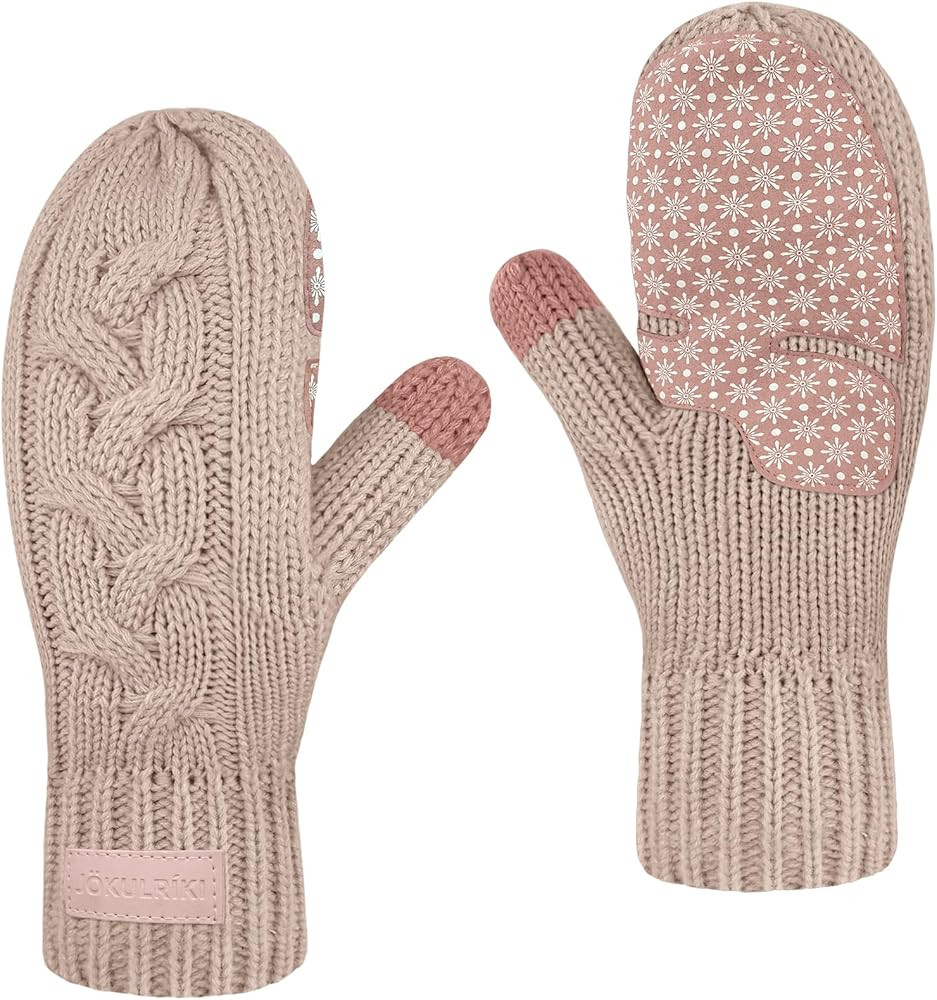 Touchscreen Mittens for Women Sherpa Lined Cold Weather Chunky Cable Knit Mitt | Amazon (US)