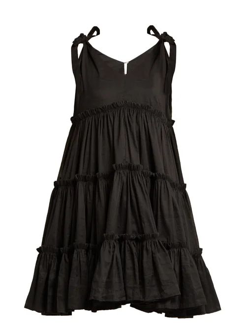Innika Choo - Tiered Ruffle Ramie Mini Dress - Womens - Black | Matches (US)