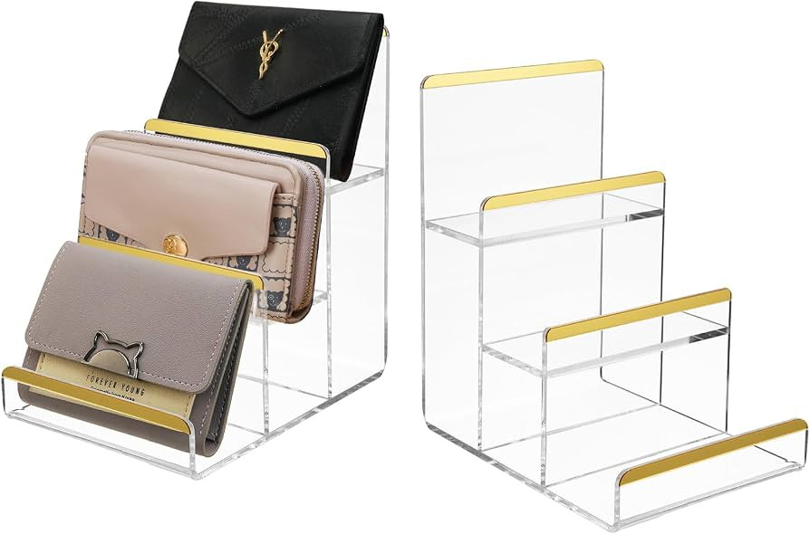 2 Pack 3-Tier Purse Display Stands, Acrylic Wallet Holder Risers Stand, 2-Inch Spacing Clear Clut... | Amazon (US)