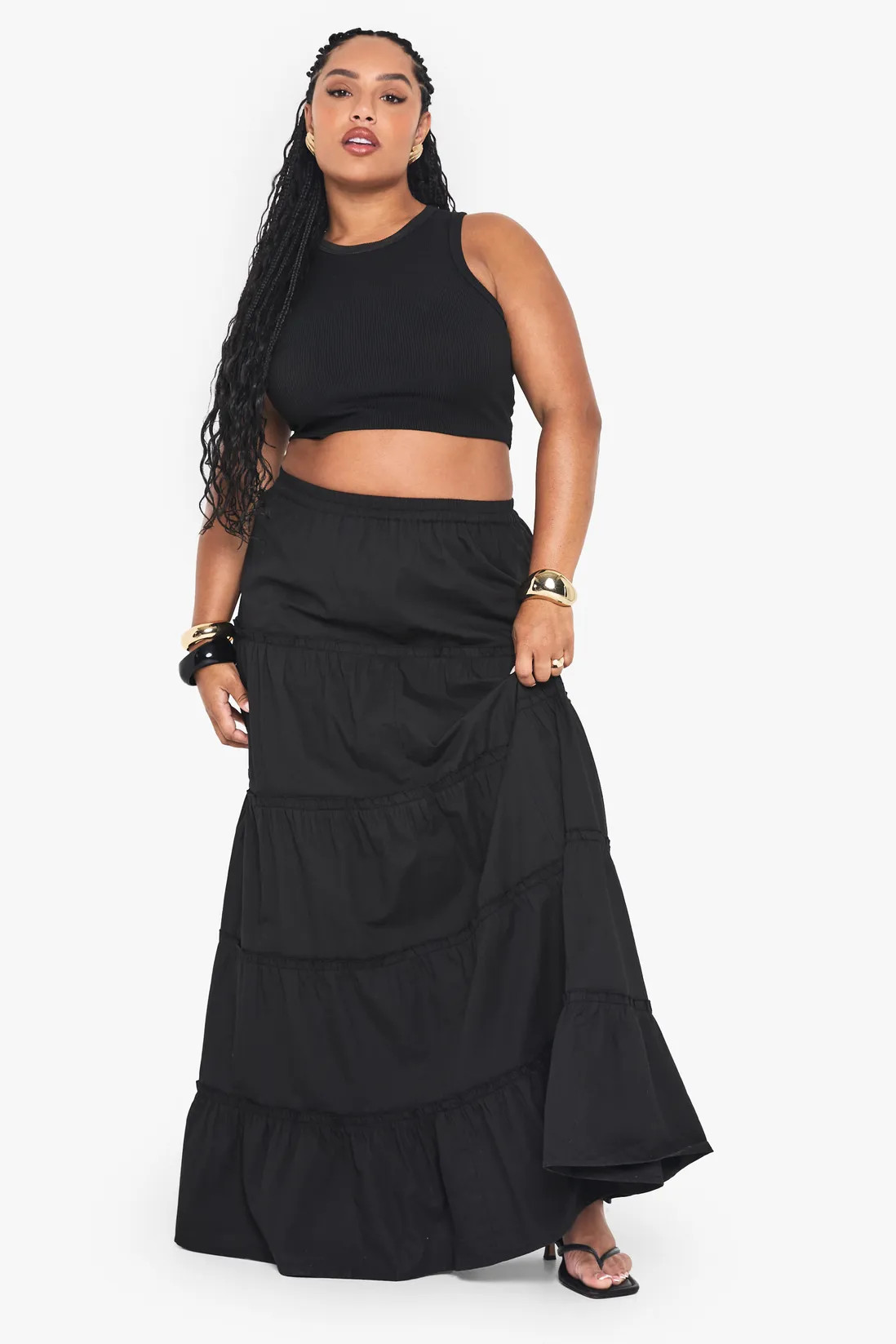 Skirts | Plus Cotton Tiered Maxi Skirt | boohoo | Debenhams UK