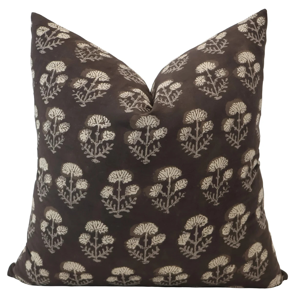 Black Taupe Floral | Block Print Pillow Cover | Hackner Home (US)
