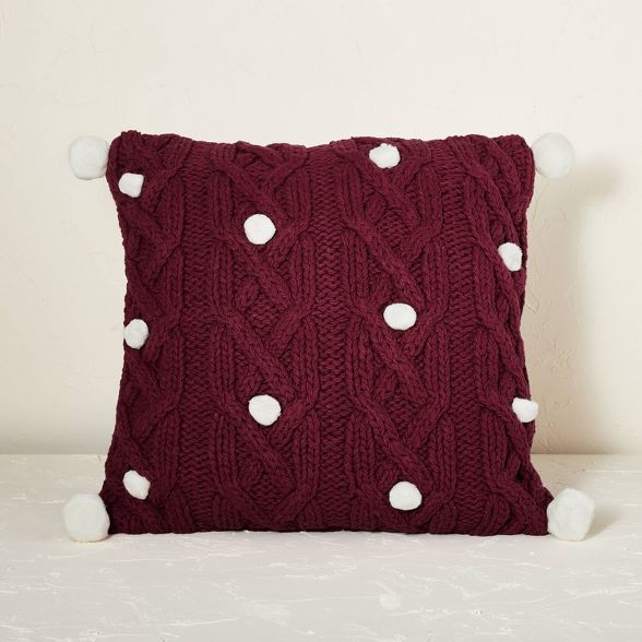 Cable Knit Square Throw Pillow with Pom Poms - Opalhouse™ designed with Jungalow™ | Target