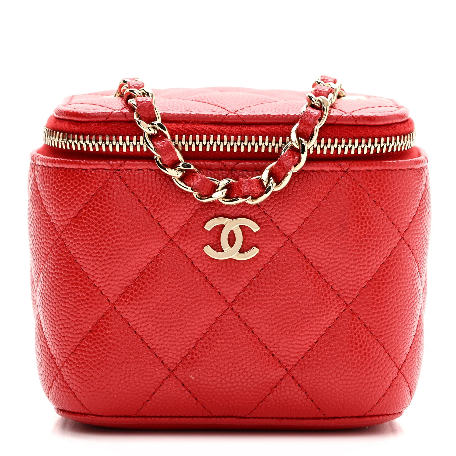 Caviar Quilted Mini Vanity Case With Chain Red | FASHIONPHILE (US)