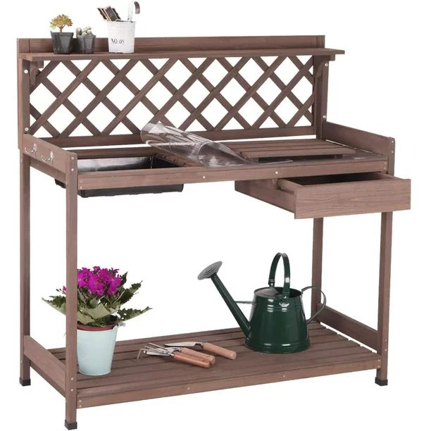 Aivituvin Outdoor Garden Potting Bench Wooden Workstation Table with Sink, Open Shelves, Cabinet ... | Walmart (US)