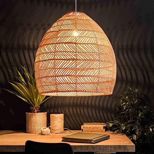 Littleglovo Handmade Rattan Light Fixture, Natural Material Rattan Pendant Lights,Handmade Bamboo... | Amazon (US)