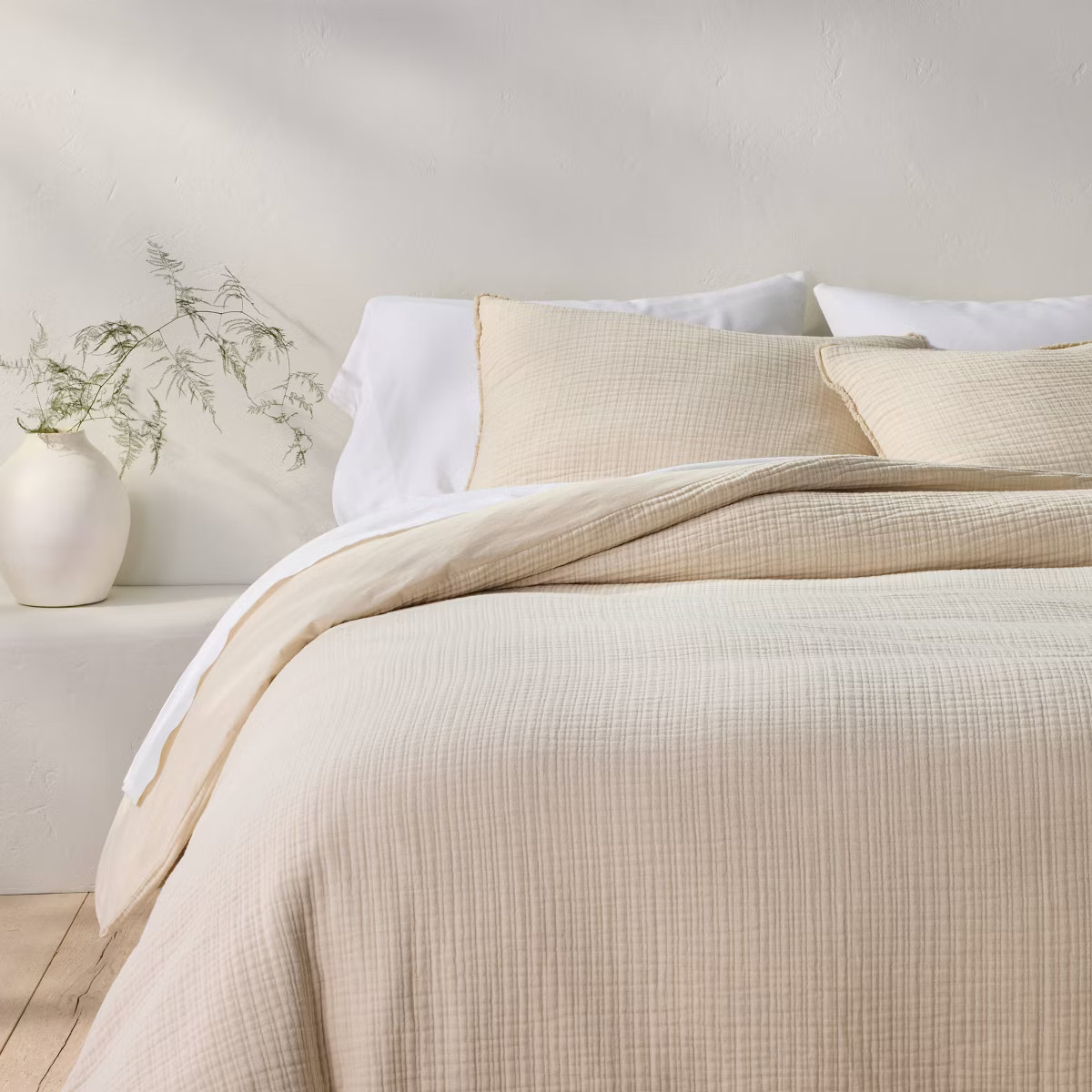 King Textured Chambray Cotton Duvet & Sham Set White - Casaluna™: 250 Thread Count, OEKO-TEX Ce... | Target