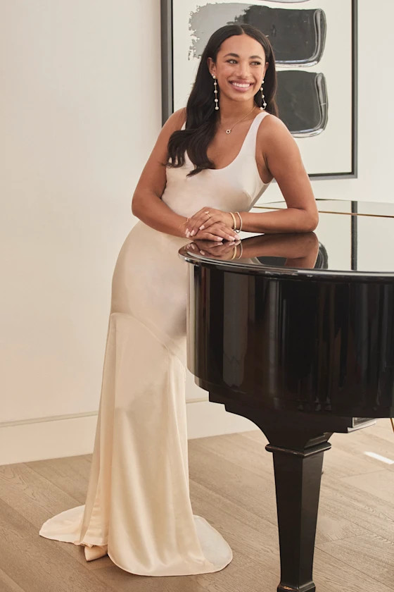 Love All of Me Champagne Satin Maxi Dress | Lulus